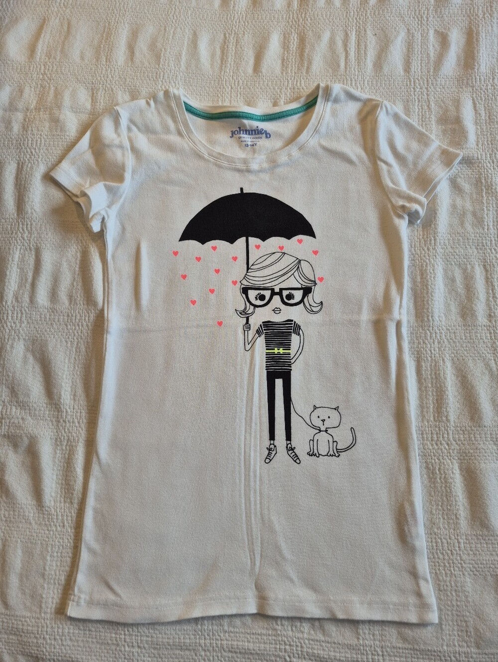Johnnie B girls size 13-14 yrs girl with umbrella print short sleeve shirt VGUC